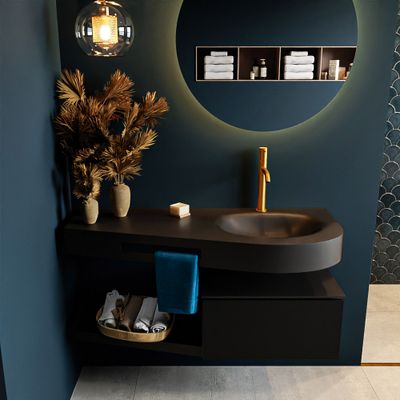 MONDIAZ RIVA 120cm badmeubel onderkast / planchet kleur Urban met 1 lade. Wastafel DULCET rechts 1 kraangat kleur Urban. MONDIAZ RIVA 120cm badmeubel onderkast / planchet kleur Urban met 1 lade. Wastafel DULCET rechts 1 kraangat kleur Urban.