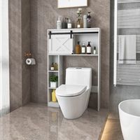 Toiletkast met Schuifdeur Toiletrek Hout Badkamerrek Badkamerorganizer Vrijstaand Bovenbouwkast Wasmachinerek Wit
