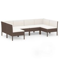 vidaXL 6-delige Loungeset met kussens poly rattan bruin - thumbnail