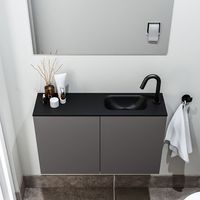 Zaro Polly toiletmeubel 80cm donkergrijs met zwarte wastafel met kraangat rechts - thumbnail