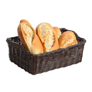 Kesper Brood/fruit mandje - gevlochten kunststof - donkerbruin - rechthoek - L32 x B26 x H11 cm - broodmandjes   -