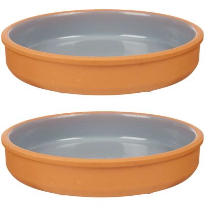 2x stuks tapas/hapjes serveren/oven schaal terracotta/grijs 23 x 4 cm