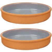 2x stuks tapas/hapjes serveren/oven schaal terracotta/grijs 23 x 4 cm