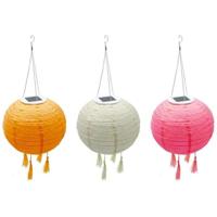 Set van 3 lantaarns op zonne-energie - LUMISKY - SHANGRI LA - H20 cm - Roze, crème en oranje - warm witte LED