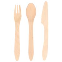 Wegwerp bestekset - 90x stuks - 19 cm - hout/bio - bestek - vork/mes/lepel