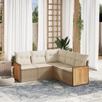5-delige Loungeset met kussens poly rattan beige