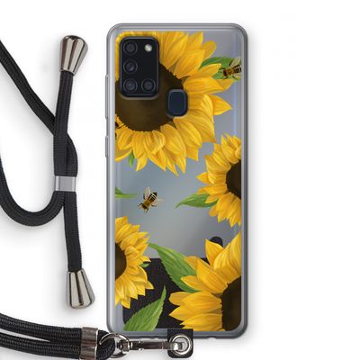 Sunflower and bees: Samsung Galaxy A21s Transparant Hoesje met koord