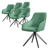 ML-Design eetkamerstoelen draaibaar set van 6, textiel geweven stof, groen, woonkamerstoel met armleuning/rugleuning, - thumbnail