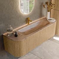 Badmeubel Mondiaz Kurve-Dlux | 150 cm | Meubelkleur Oak | Wastafelkleur Arena | Solid surface | Wasbak midden spoelbak | 1 kraangat