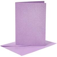 Kaarten en enveloppen, afmeting kaart 10,5x15 cm, afmeting envelop 11,5x16,5 cm, parelmoer, 120+210 gr, paars, 4 set/ 1 doos