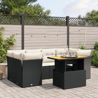 7-delige Loungeset met kussens poly rattan zwart
