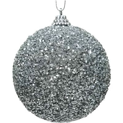 1x Zilveren glitter kralen kerstballen 8 cm kunststof