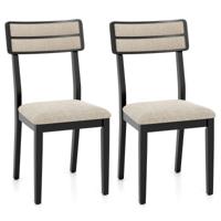 2-delige set Eetkamerstoelen met een Gepolsterde Zitting en Rubberhout Poten Keukenstoelen Eetstoelen Zwart 2-delige set Eetkamerstoelen met een Gepolsterde Zitting en Rubberhout Poten Keukenstoelen Eetstoelen Zwart