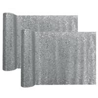 Santex tafelloper op rol - zilver glitter - 28 x 300 cm - polyester - tafelversiering