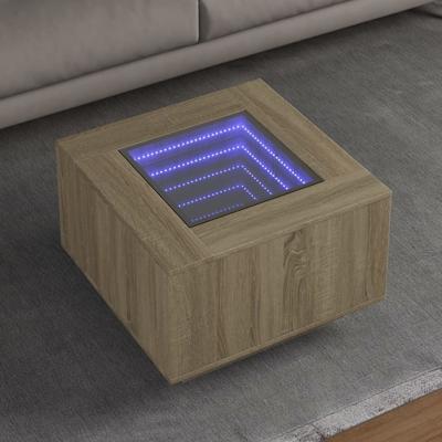 Salontafel met LED 60x60x40 cm bewerkt hout sonoma eikenkleurig
