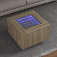 Salontafel met LED 60x60x40 cm bewerkt hout sonoma eikenkleurig