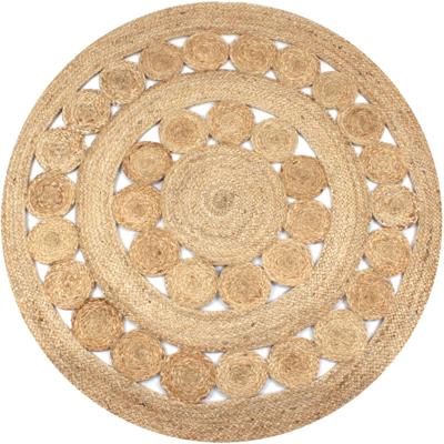 VidaXL Tapijt met ontwerp rond 120 cm gevlochten jute