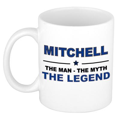 Mitchell cadeau mok - man myth legend - naam koffiemok / beker - wit en blauw - 300 ml