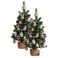 Bellatio Decorations kunst kerstboom - 2x - H75 cm - met kerstversiering - wit - kunstboom