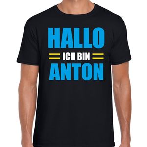 Apres ski t-shirt Hallo ich bin Anton zwart heren - Wintersport shirt - Foute apres ski outfit