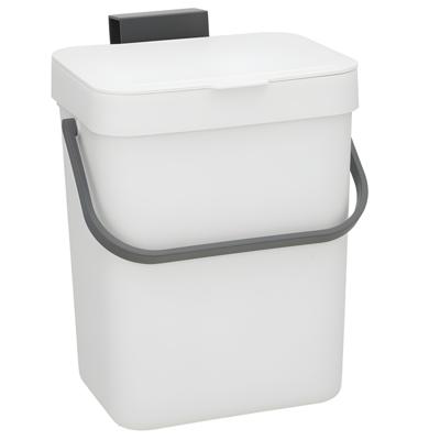 Gerimport Prullenbakje GFT - 23 cm - met klepdeksel - wit - 3 ltr - voor een keukendeurtje