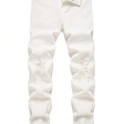 Bon&Bon Men's Light Wash Ripped Skinny Jeans - Distressed Denim White / 32