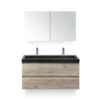 Maxx XL Badmeubelset 120 cm - Craft Oak - Wastafel Lucca Enkel 2 kraangaten - met Spiegelkast