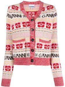 GANNI cardigan en laine mélangée à logo imprimé - Rouge