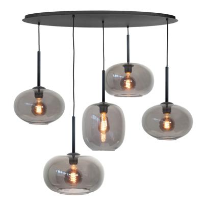 Highlight HanglampBellini zwart met smoke glas 5-lichts - H5474.01