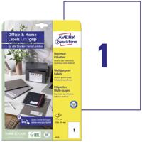 Avery-Zweckform 6125 Universele etiketten 210 x 297 mm Papier Wit 10 stuk(s) Permanent hechtend Inkjet, Laser (zwart/wit), Laser (kleur), Kopiëren (zwart/wit),