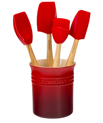 LE CREUSET - Siliconen - Lepelpot met 4 Premium spatels Kers