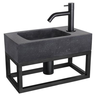 Differnz fonteinset bombai black - natuursteen - kraan gebogen - met handdoekrek - 40 x 22 x 9 cm - mat zwart