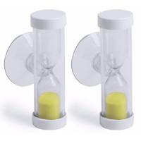 Zandloper - 2x - douche - badkamer timer - zuignap - 2 minuten - geel