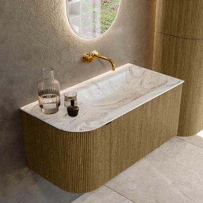 Badmeubel Mondiaz Kurve-Dlux | 95 cm cm | Meubelkleur Dusk | Wastafelkleur Glace | Solid surface | Wasbak rechter zijde spoelbak | Zonder kraangat(en)