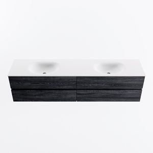 MONDIAZ VICA 200cm badmeubel onderkast Antracite 4 lades. Wastafel MOON dubbel 2 kraangaten, kleur Talc.
