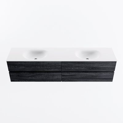 MONDIAZ VICA 200cm badmeubel onderkast Antracite 4 lades. Wastafel MOON dubbel 2 kraangaten, kleur Talc.