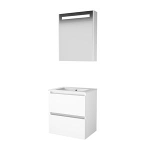 Basic-Line Premium 46 badkamermeubelset - 60x46cm - greeploos - 2 lades - porseleinen wastafel - 1 kraangat - Spiegelkast - geintegreerde LED verlichting - MDF lak Ice White 1810108