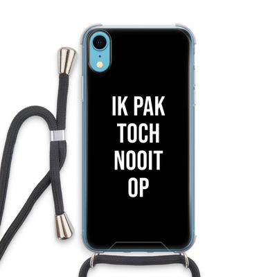 Ik pak nooit op - Zwart: iPhone XR Transparant Hoesje met koord