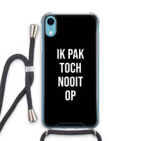 Ik pak nooit op - Zwart: iPhone XR Transparant Hoesje met koord