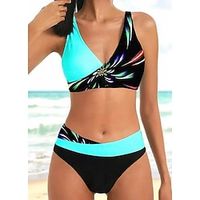 Dames Grote maten Zwemkleding Bikini Zwempak 2-stuks Uitknippen Grafisch Push-up Zomer Badpakken Lightinthebox