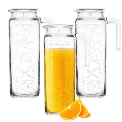 Juice sapkan - 3x - met witte deksel - 1 Liter - glas - schenkkan - waterkaraf