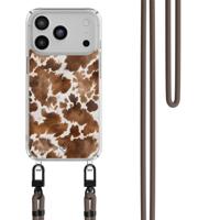 Phone 17 Pro hoesje met donkerbruin koord - Koeienprint