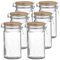 Weckpot/inmaakpot - 10x - 1L - glas - met beugelsluiting - bamboe deksel