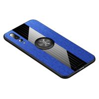 Voor Huawei P20 Pro XINLI stiksels doek Textue schokbestendig TPU beschermhoes met ring houder (blauw)
