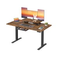 In hoogte verstelbaar bureau met lade en usb poort, Vintagebruin / 140 x 70 cm