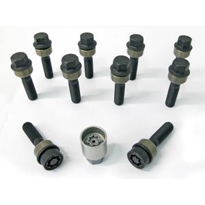 H&R Wielboutenset bolkonisch met beweegbare ring R14 M14x1.50 - Lengte 44mm - Zwart - 10 stuks (bv. HRB1454406SET