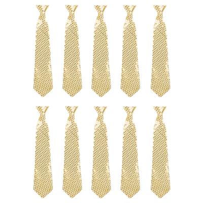 Carnaval verkleed pailletten stropdas - 10x - goud - glitters - 40 cm - Foute feest kleding - Glamou