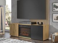 Tv-meubel ORISA 3 deuren 150 cm artisan eik/zwart met haard