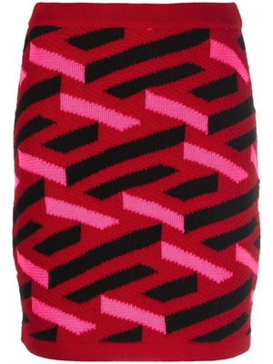 Versace jupe en maille à imprimé géométrique - Rouge