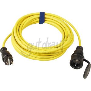 Rubber verlengsnoer 5M geel met zware rubberkabel H07RN-F 3 x 1,5mm